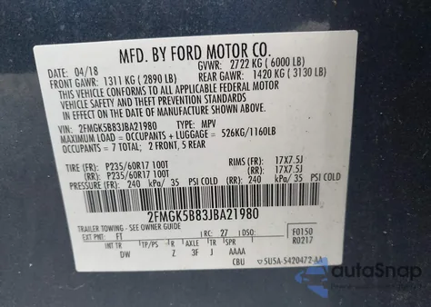 2018 Ford Flex Se from USA, damaged, VIN 2FMGK5B83JBA21980
